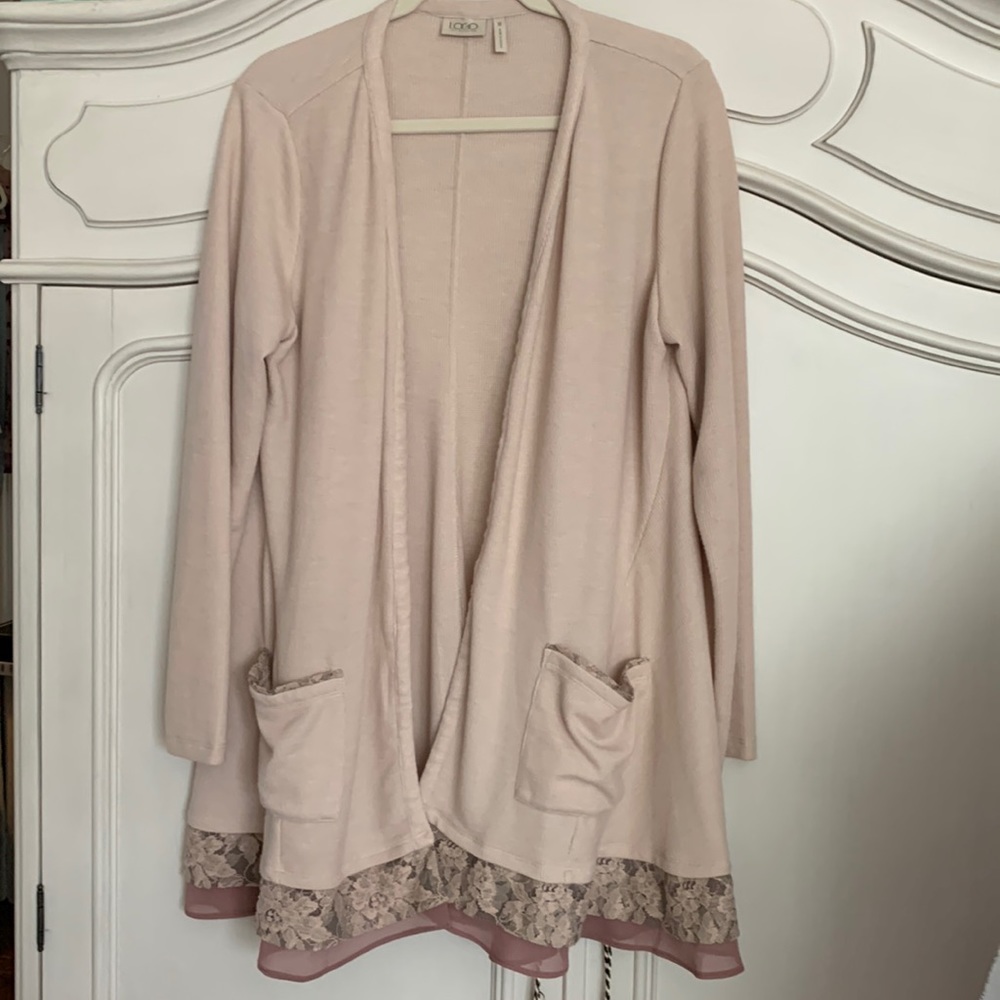 LOGO lace edged cardigan